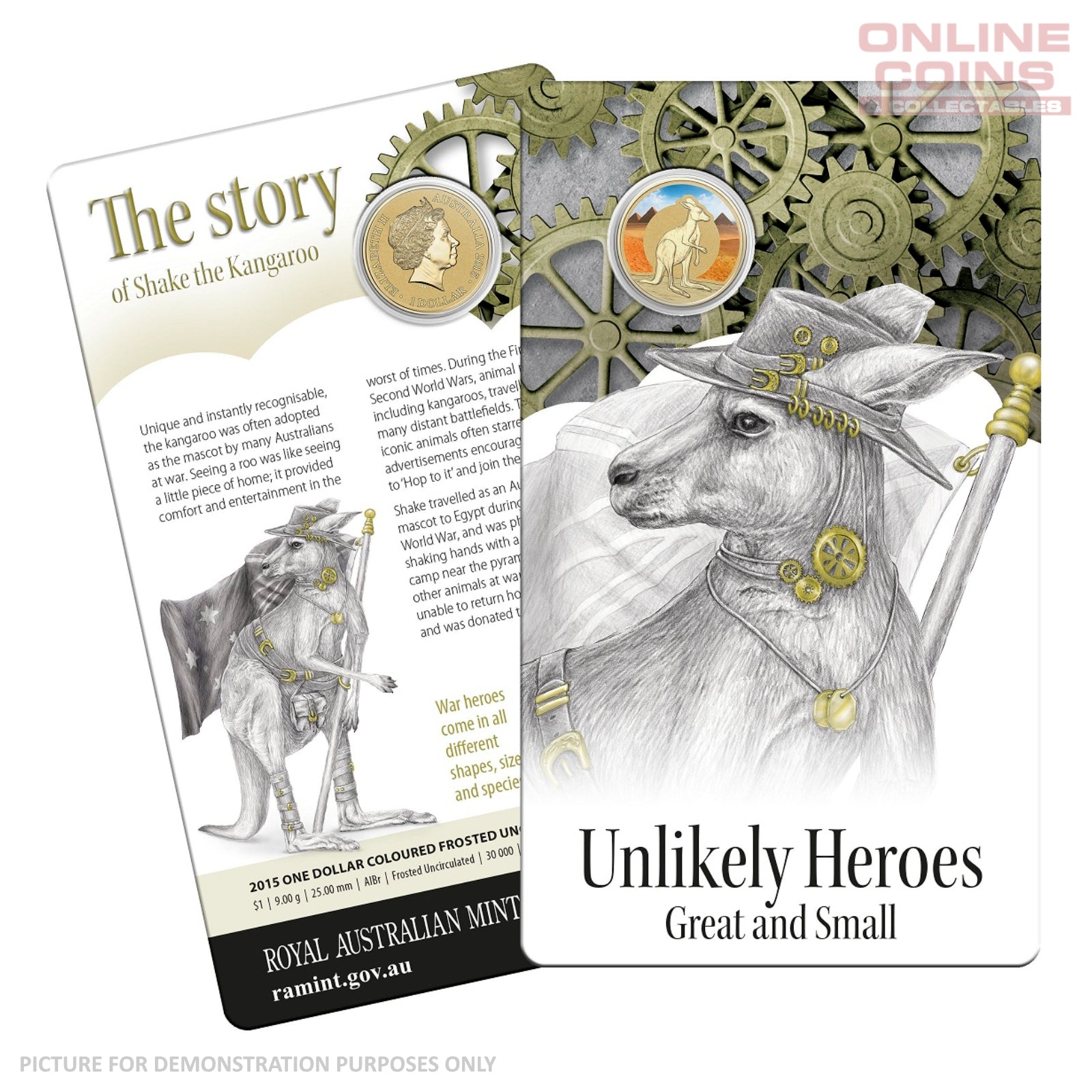 2015 $1 Coloured Frosted Uncirculated Carded Coin - Shake the Kangaroo